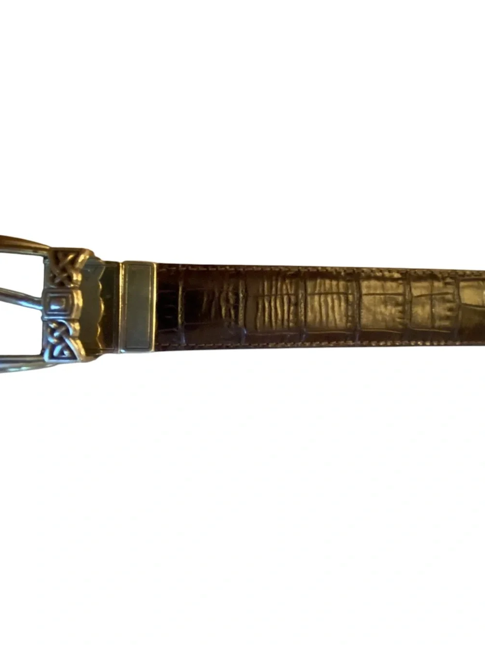 Brighton Dark Brown Croc Embossed Leather Belt with Decorative Silver Buckle